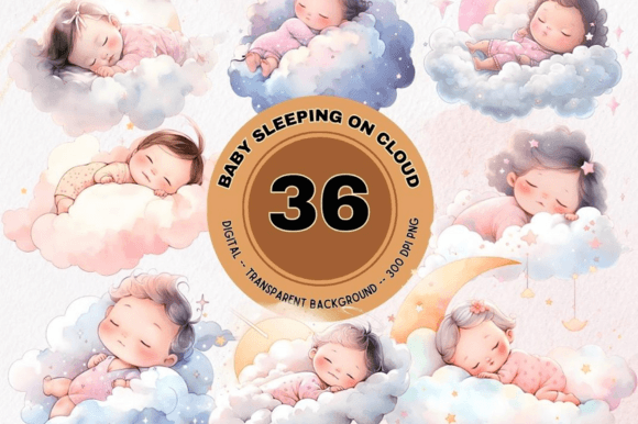 36 Baby on Clouds Watercolor Clipart Set Review