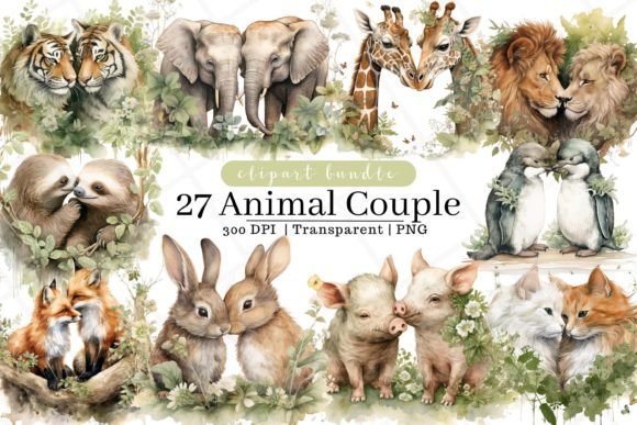 Animal Couple Watercolor Clipart: Illustrations for Branding
