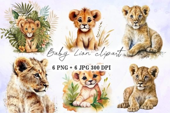 Baby Lion Watercolor Illustrations for Print