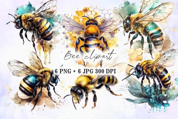 Bee Watercolor Drawing Art Set: Illustrations for Branding