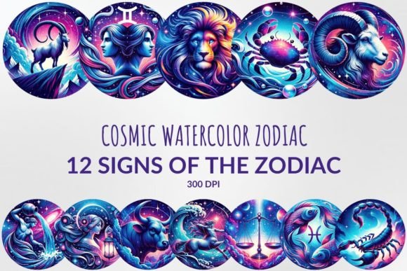 Cosmic Watercolor Zodiac Illustrations Review