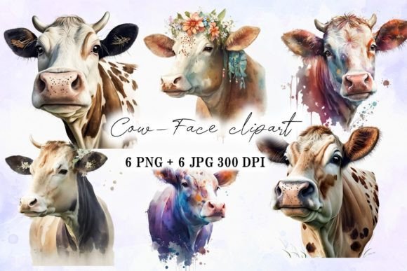 Cow Portrait Head Watercolor Set: Illustrations Review