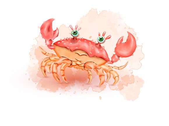 Crab Watercolor Clipart Illustrations for Editorial Design