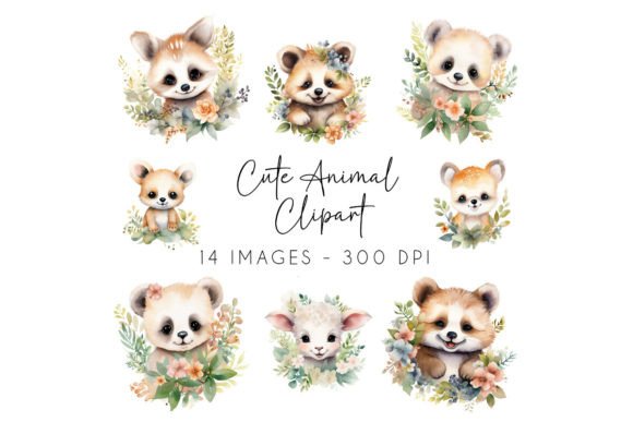 Cute Animal Watercolor Clipart for Embroidery