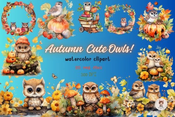 Cute Owls Watercolor Clipart Illustrations for Crafters