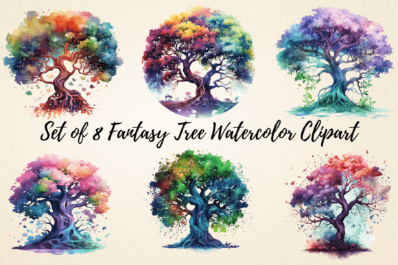 Fantasy Tree Watercolor Clipart for Illustrations