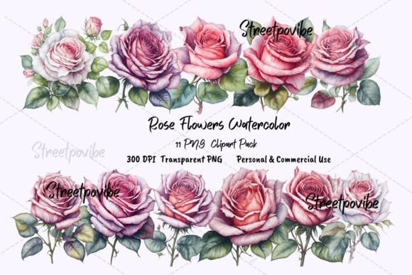 Flower Rose Sketch Watercolor Clipart Illustrations