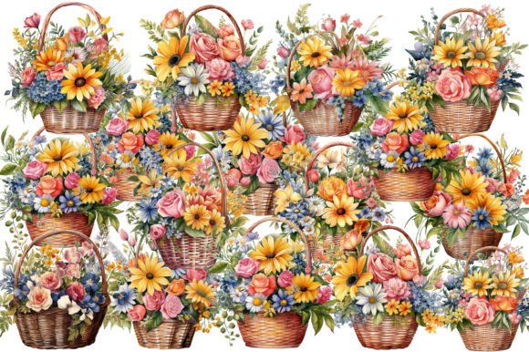Flowers Basket Watercolor Illustrations for Sellers