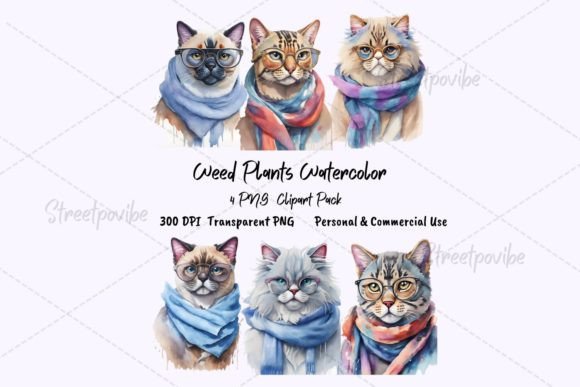 Funny Cat Watercolor Clipart PNG Pack Illustrations Review