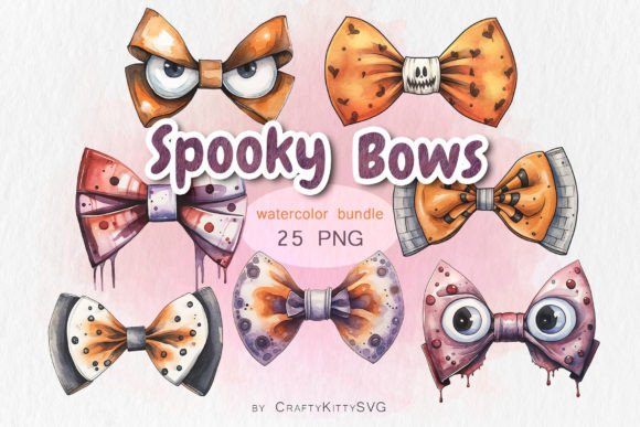 Halloween Bow Watercolor Clipart Bundle Illustrations