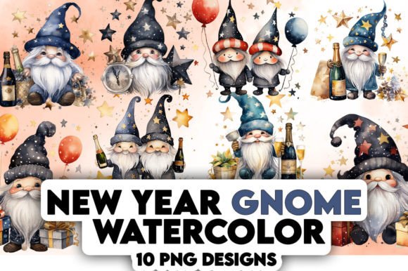 Happy New Year Gnome Watercolor Illustrations Review