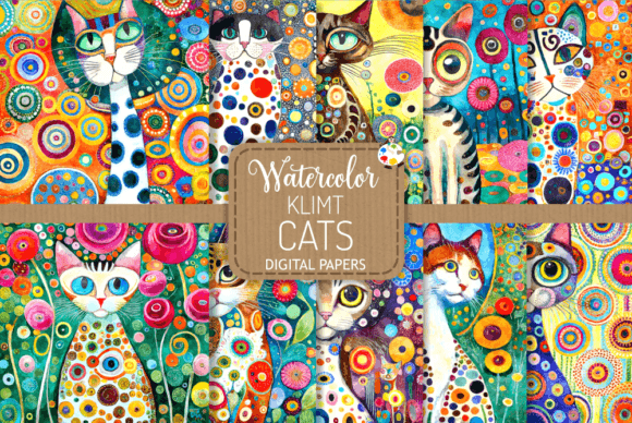 Klimt Cats Set 4: Watercolor Illustrations for Crafters