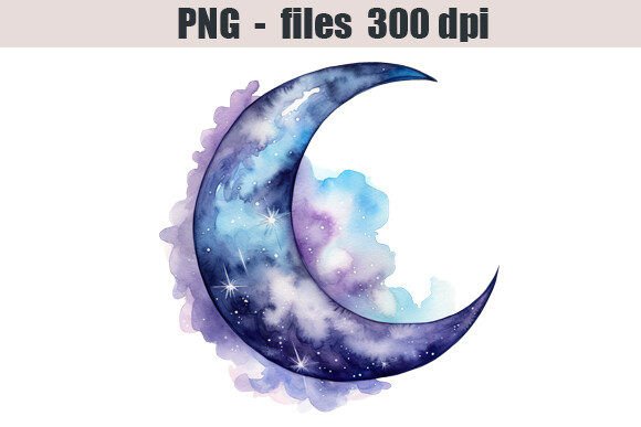 Moon Watercolor Clipart: Illustrations for Digital Products
