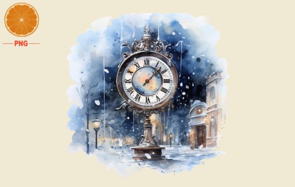 New Year's Clock Watercolor Illustrations for Crafters