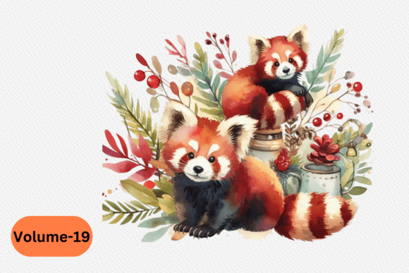 Red Panda Floral Watercolor Illustrations for Crafters