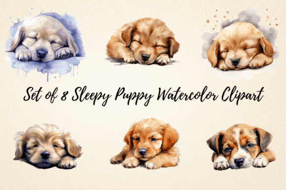 Sleepy Puppy Watercolor Clipart for Illustrations
