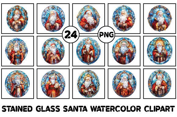 Stained Glass Santa Illustrations for Digital Products