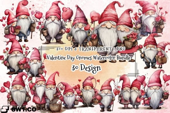 Valentine Day Gnomes Watercolor Bundle: Illustrations for Crafters