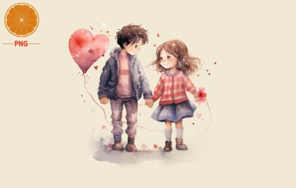 Valentine's Day Boy and Girl Watercolor Illustrations