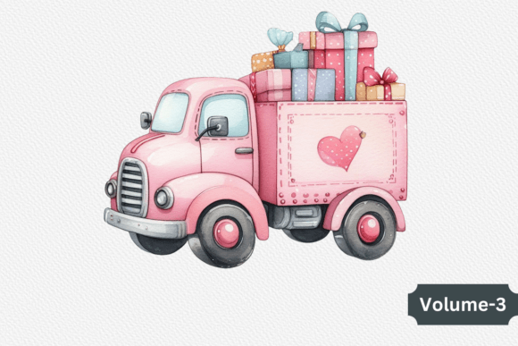Vintage Watercolor Truck Clipart for Embroidery