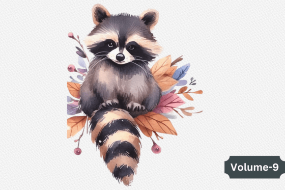 Watercolor Baby Raccoon Clipart for Embroidery