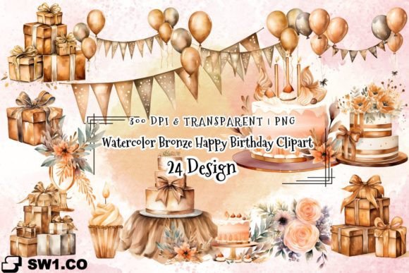 Watercolor Bronze Happy Birthday Clipart Review
