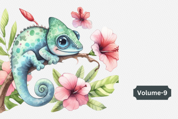 Watercolor Chameleon and Flower Clipart Review