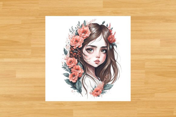 Watercolor Cute Girl Illustrations for Commercial Products