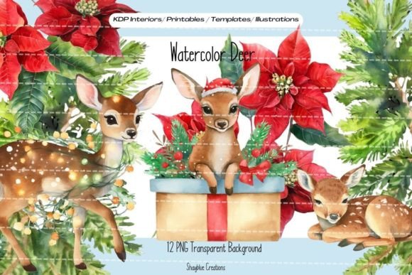 Watercolor Deer PNG Clipart for Embroidery