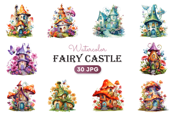 Watercolor Fairy Castle Clipart PNG for Illustrations