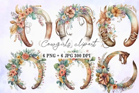 Watercolor Floral Cowboy Horseshoe Illustrations Review