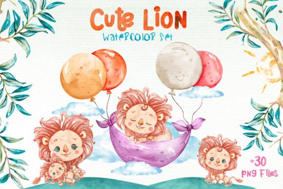 Watercolor Lion Cliparts Set: Illustrations for Crafters