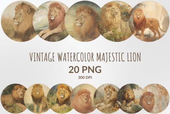 Watercolor Majestic Lion Sublimation Illustrations