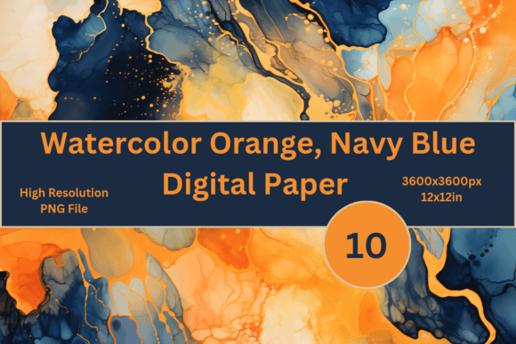 Watercolor Orange and Navy Blue Illustrations for Crafts