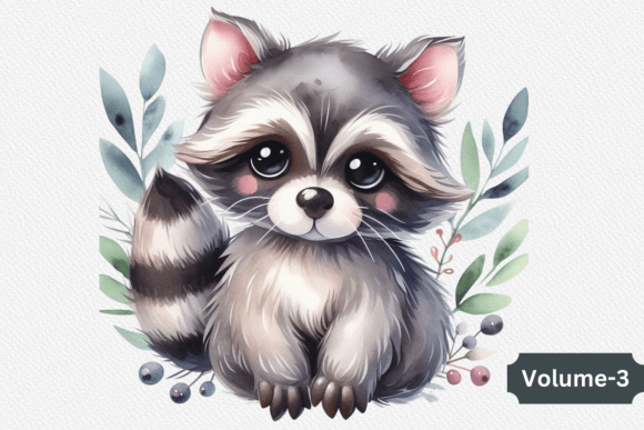 Watercolor Raccoon Clipart PNG Volume 3 Illustrations