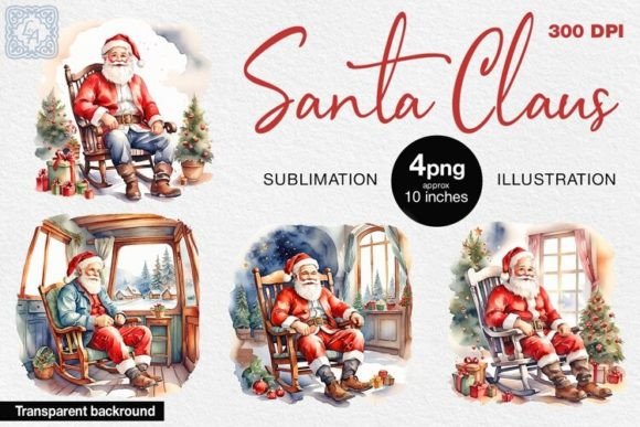 Watercolor Santa Claus 4 PNG: Editorial Illustrations
