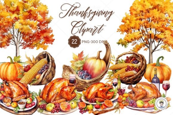 Watercolor Thanksgiving Element Clipart Illustrations