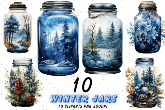 Watercolor Winter Jars Clipart: Illustrations for Sellers