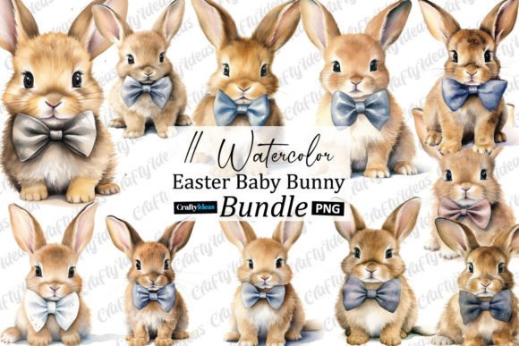 Watercolour Easter Baby Bunny Clipart Illustrations