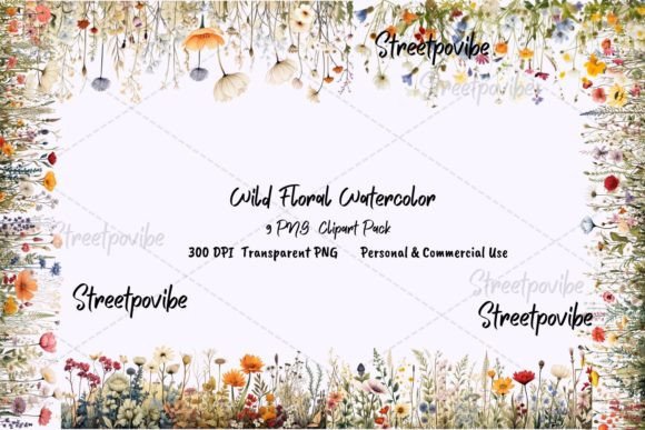 Wild Meadow Flower Watercolor Clipart for Illustrations
